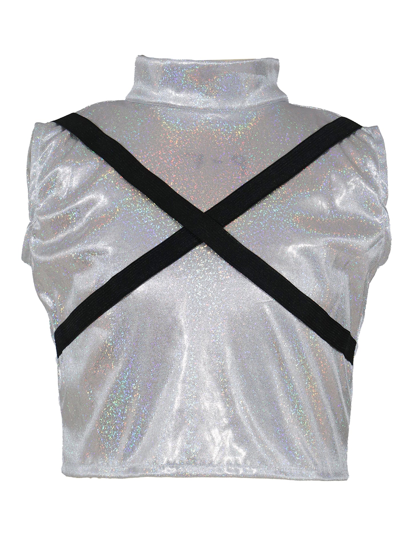 Haut iridescent à bretelles croisées du déguisement Kpop star iridescent fille