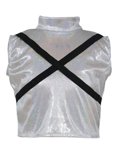 Haut iridescent à bretelles croisées du déguisement Kpop star iridescent fille