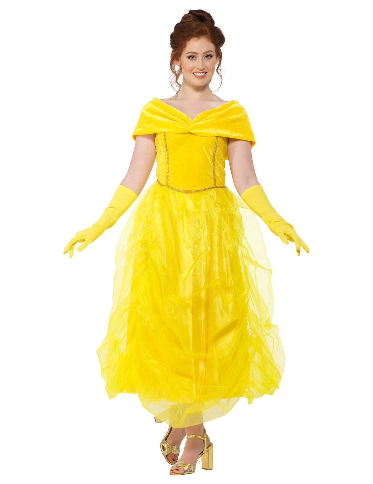 Costum de prințesă bella pentru femeie galben cu mănuși
