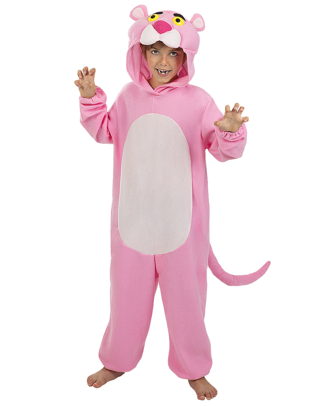 Déguisement de La Panthère Rose pour enfant rose avec capuche tête de personnage