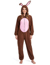 Déguisement de lapin pour femme marron et rose avec capuche à oreilles