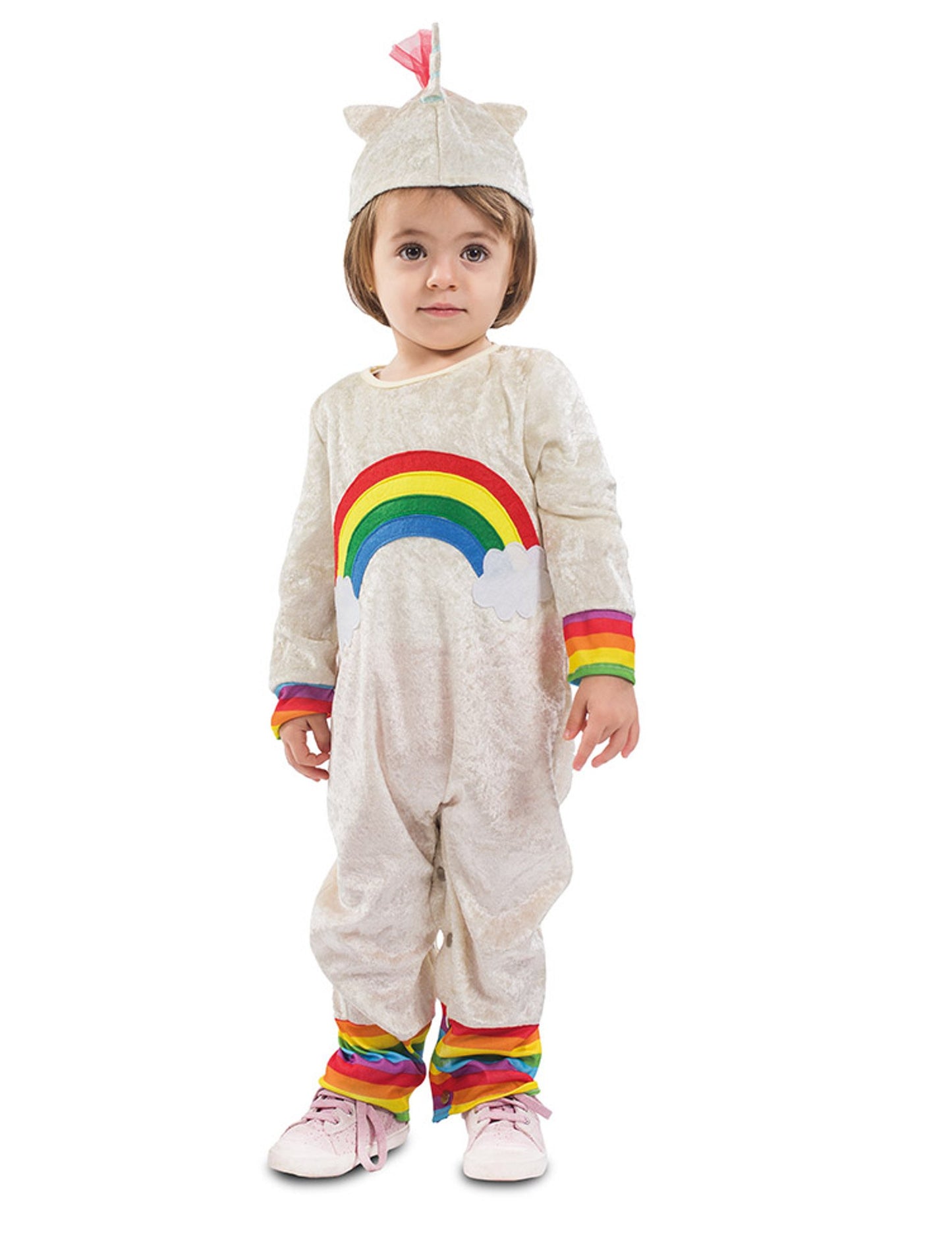 Déguisement combinaison licorne pour bébé blanc à motif arc-en-ciel