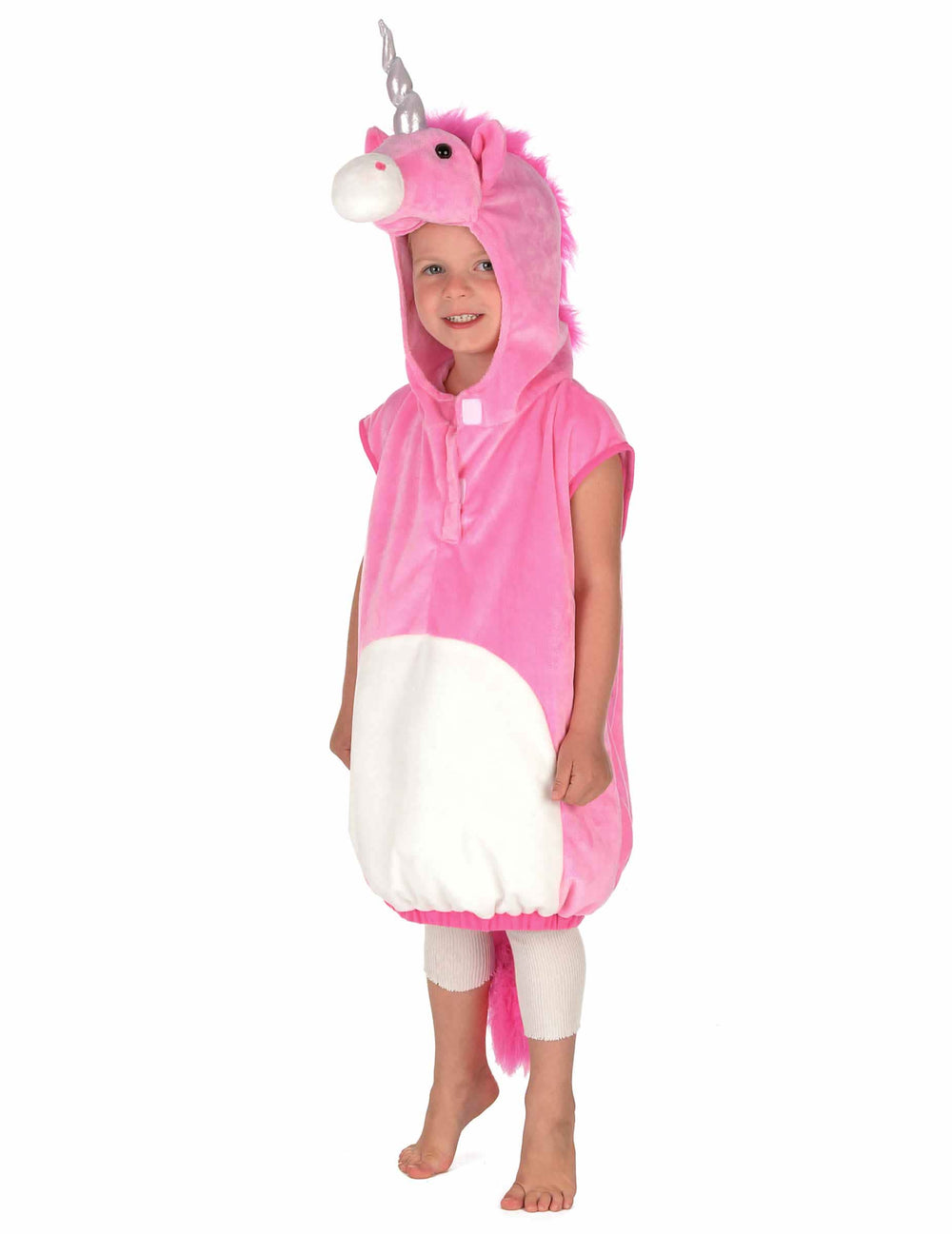 Costum de unicorni pentru copil roz și alb cu glugă cap de unicorni