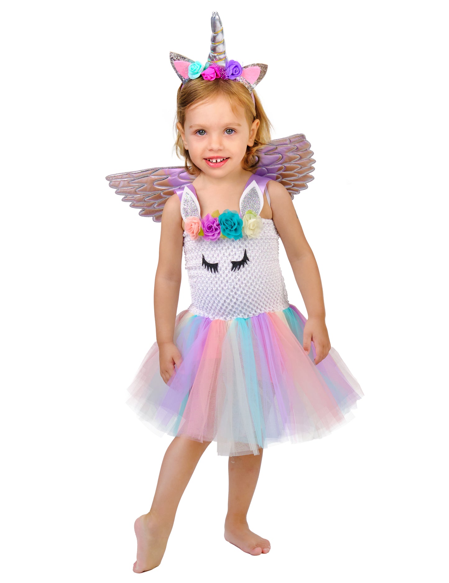 Costum de fată pastel licorne cu flori pastelate