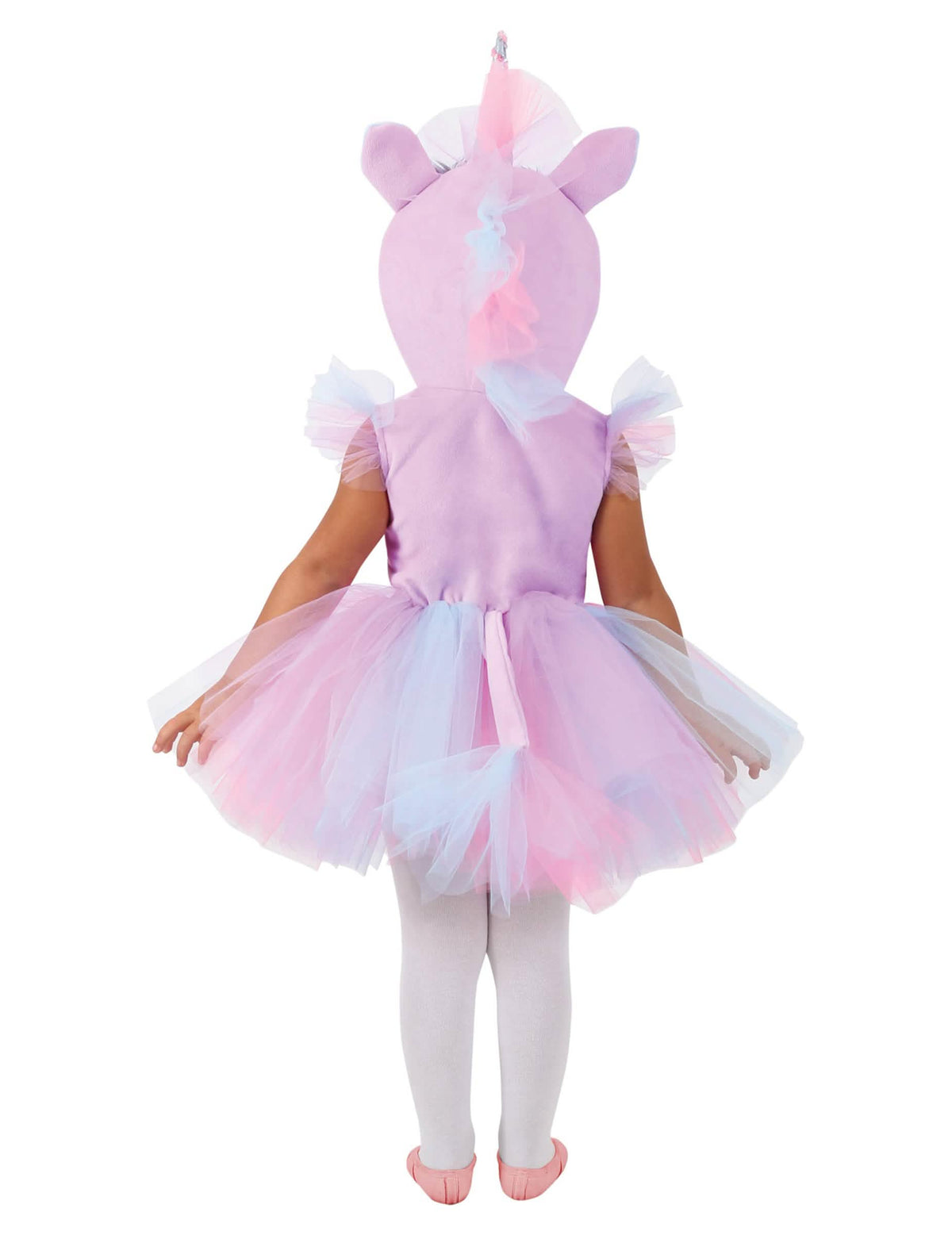 Vedere din spate a costumului cu unicorni pastel pentru bebeluș
