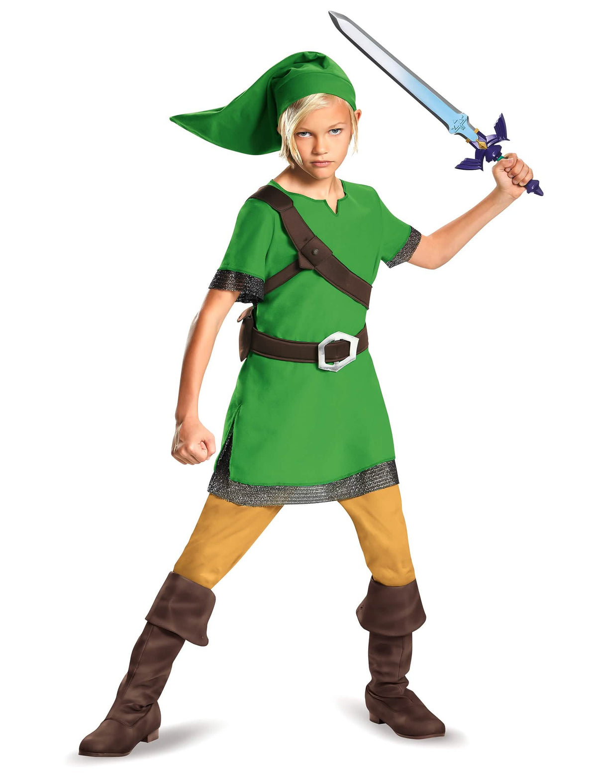 Costum Link Zelda™ clasic pentru copil verde cu bonetă și centură