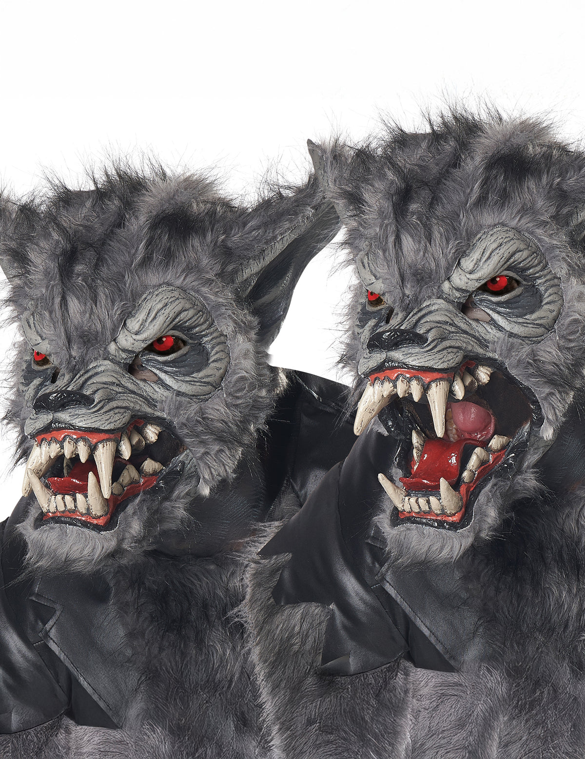 Détail du masque articulé du déguisement de loup-garou en perfecto luxe