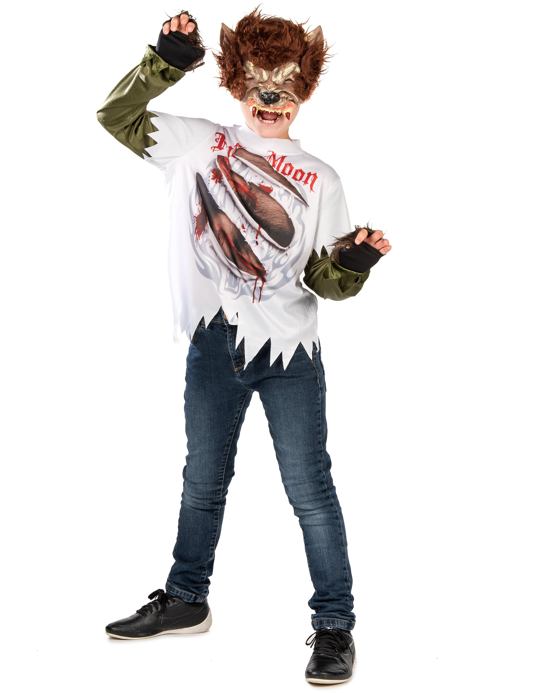 Vue d'ensemble de face du déguisement Loup-Garou pour enfant