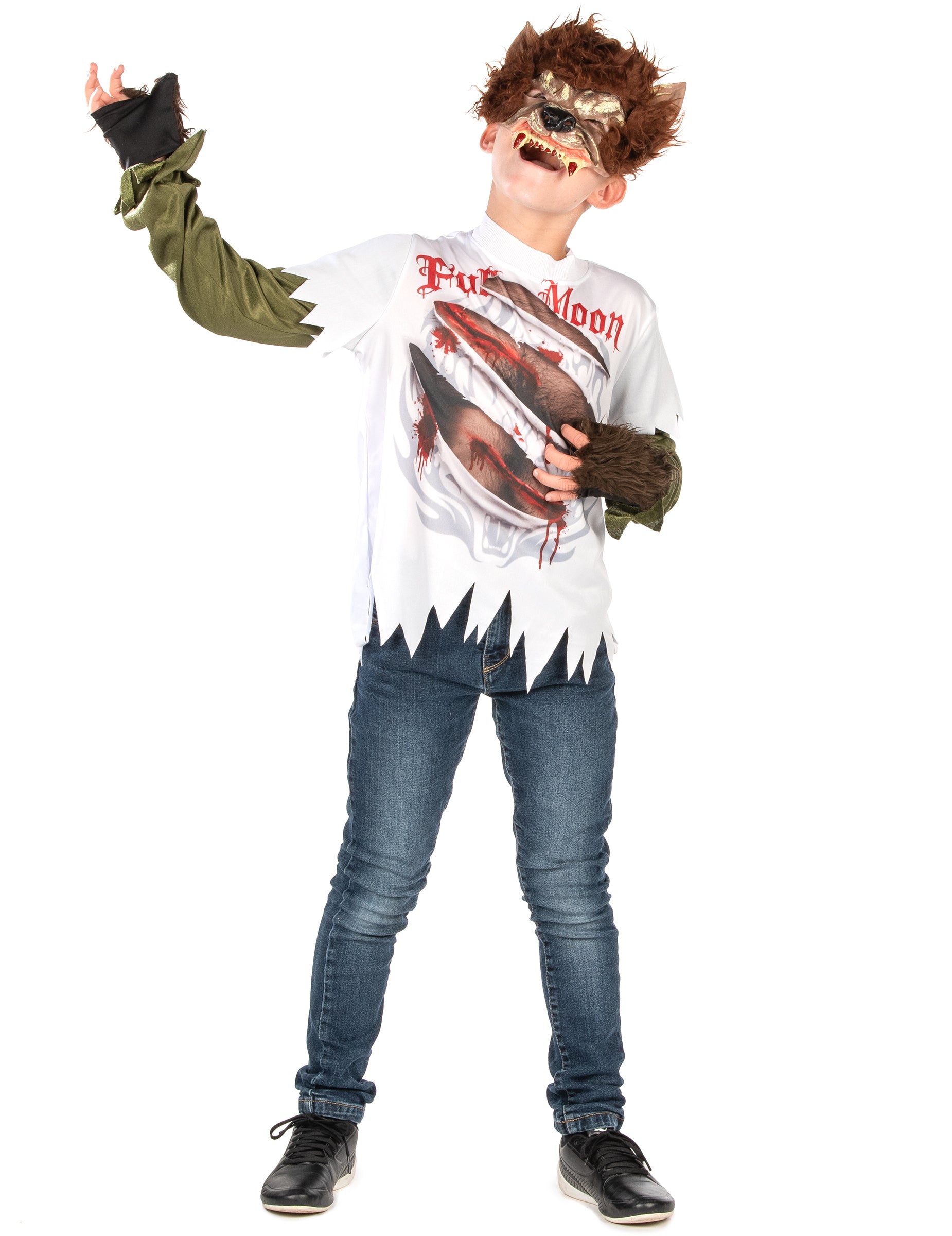 Vue de face du déguisement Loup-Garou pour enfant