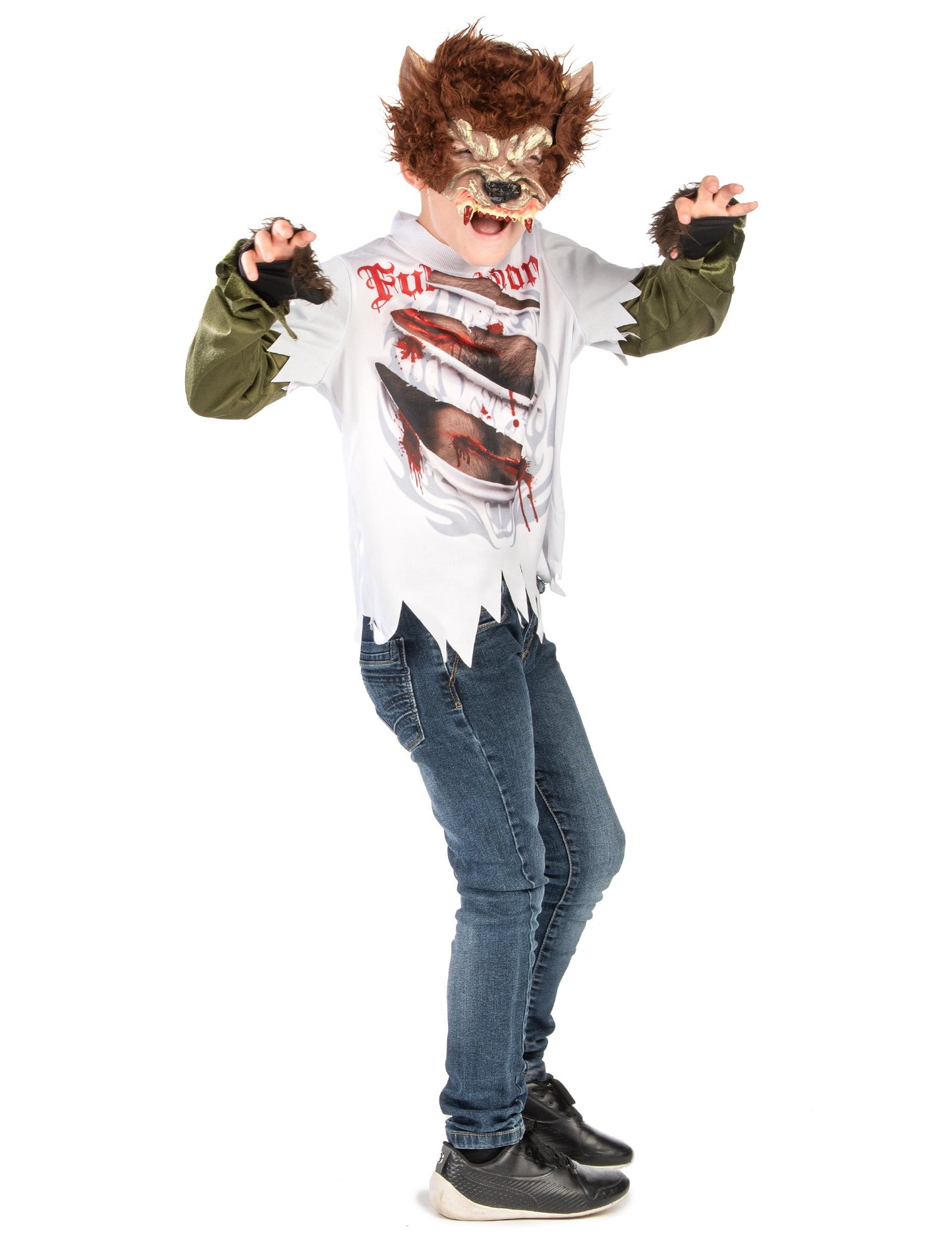 Vue de trois-quart du déguisement Loup-Garou pour enfant