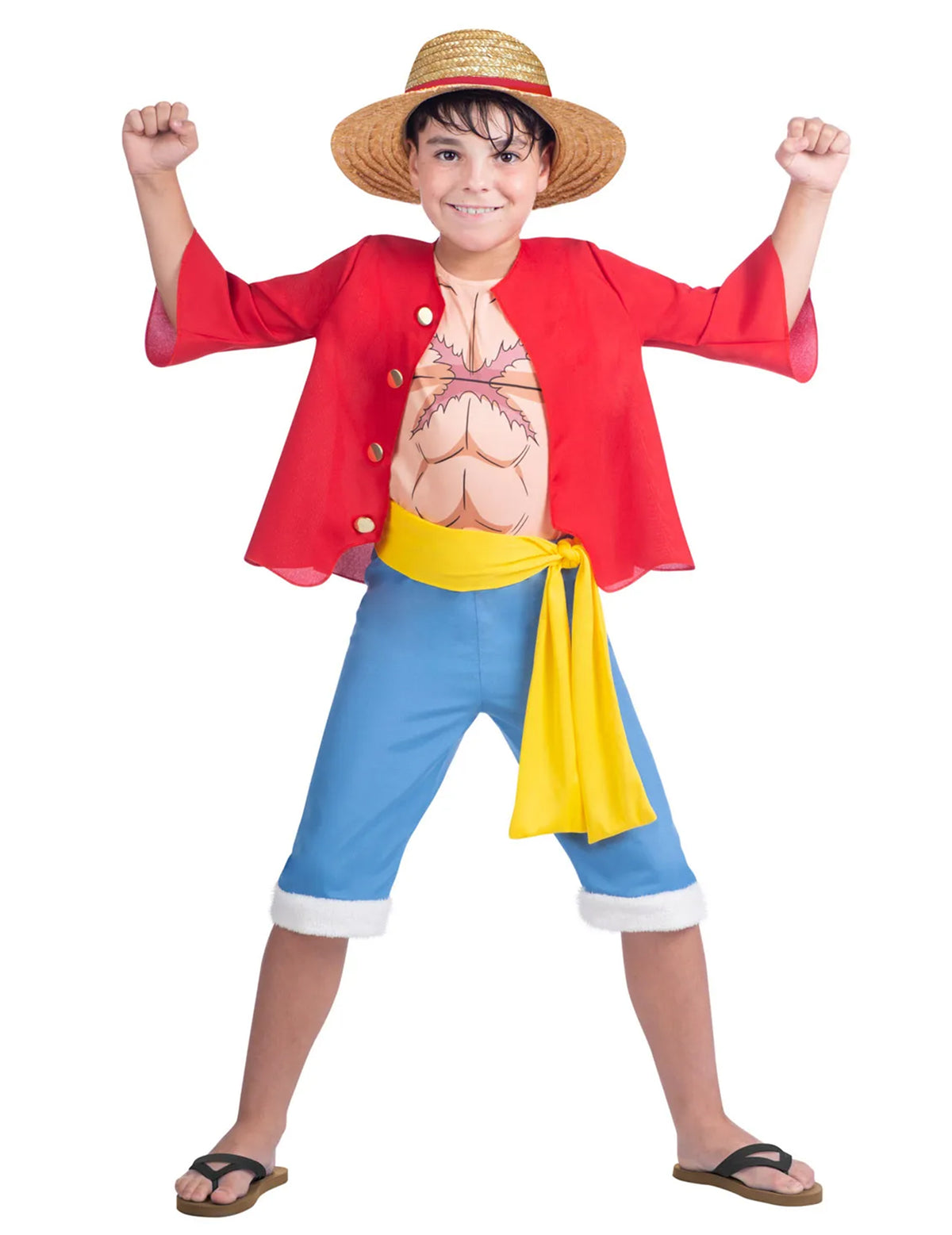 Déguisement Luffy One Piece pour enfant avec chapeau de paille et veste rouge