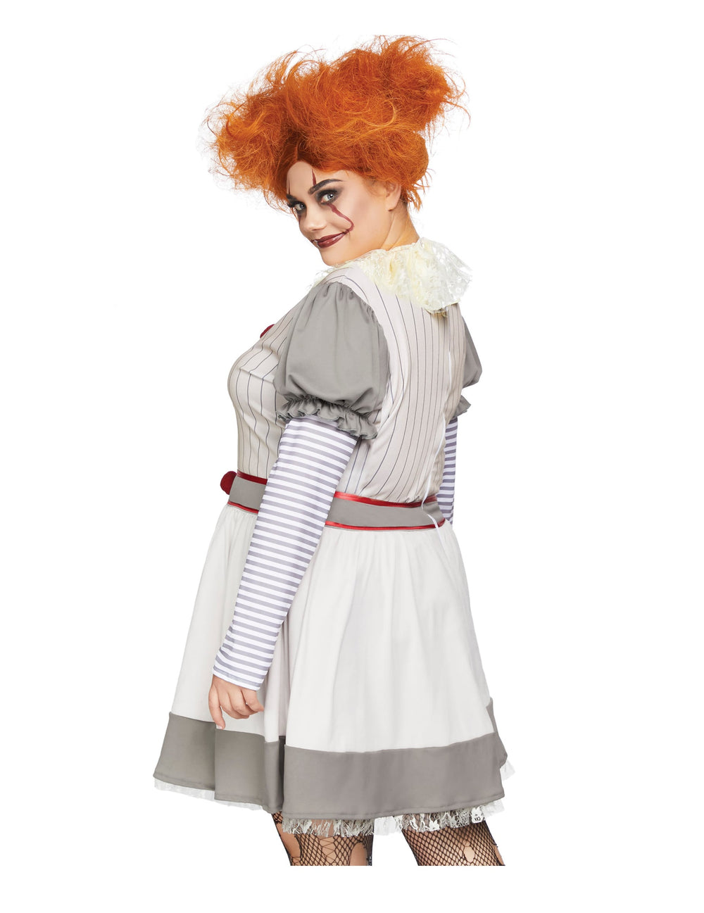Vue de dos du déguisement de clownette terrifiante pour femme