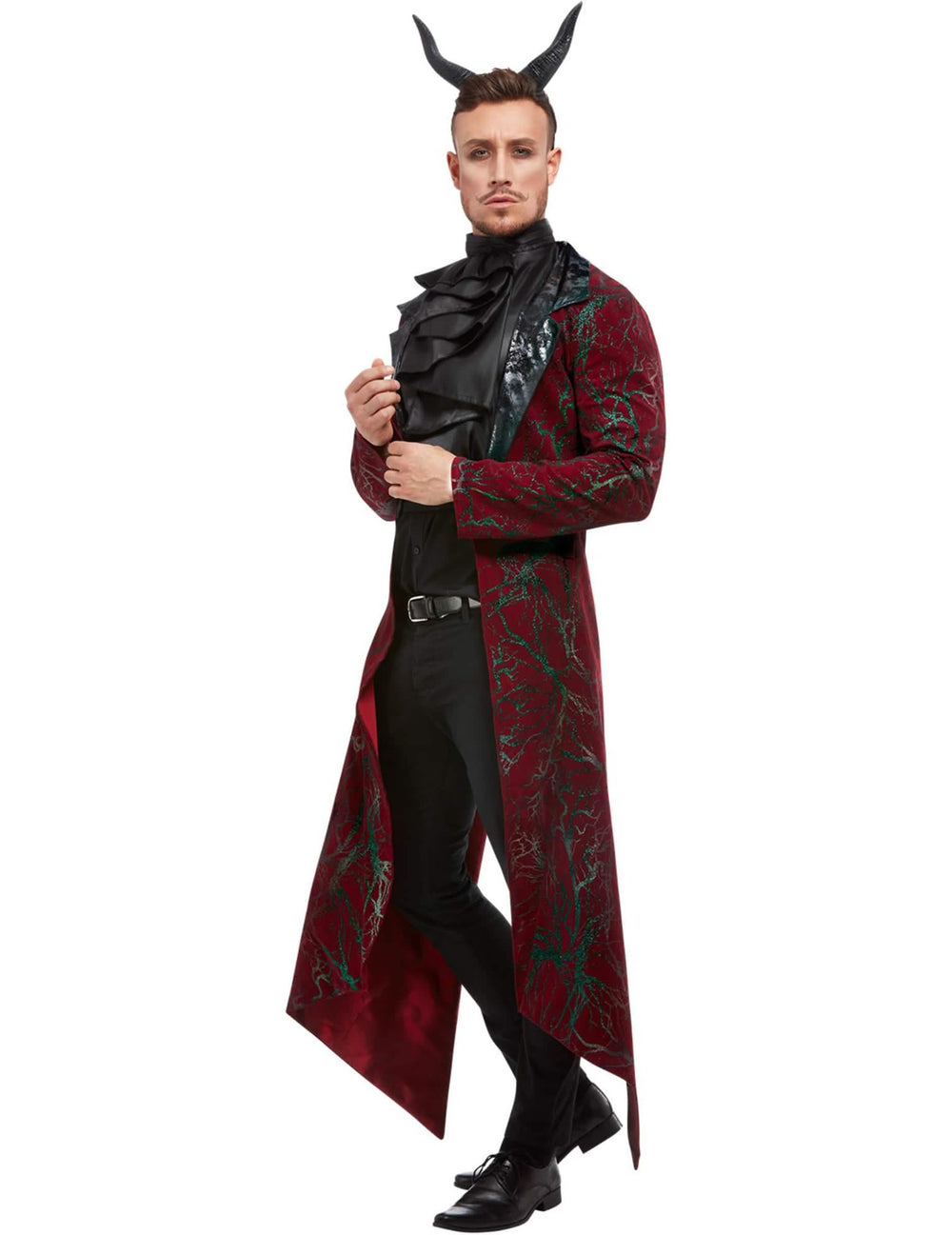 Costum de lux diavol pentru bărbat bordeaux și negru cu coarne