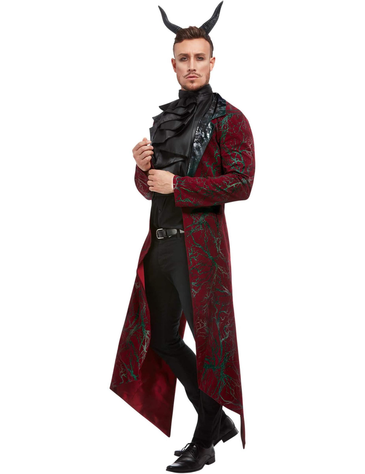 Costum de lux diavol pentru bărbat bordeaux și negru cu coarne