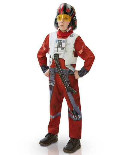 Costum de lux Poe X-Wing Fighter Star Wars VII pentru copii roșu cu cască