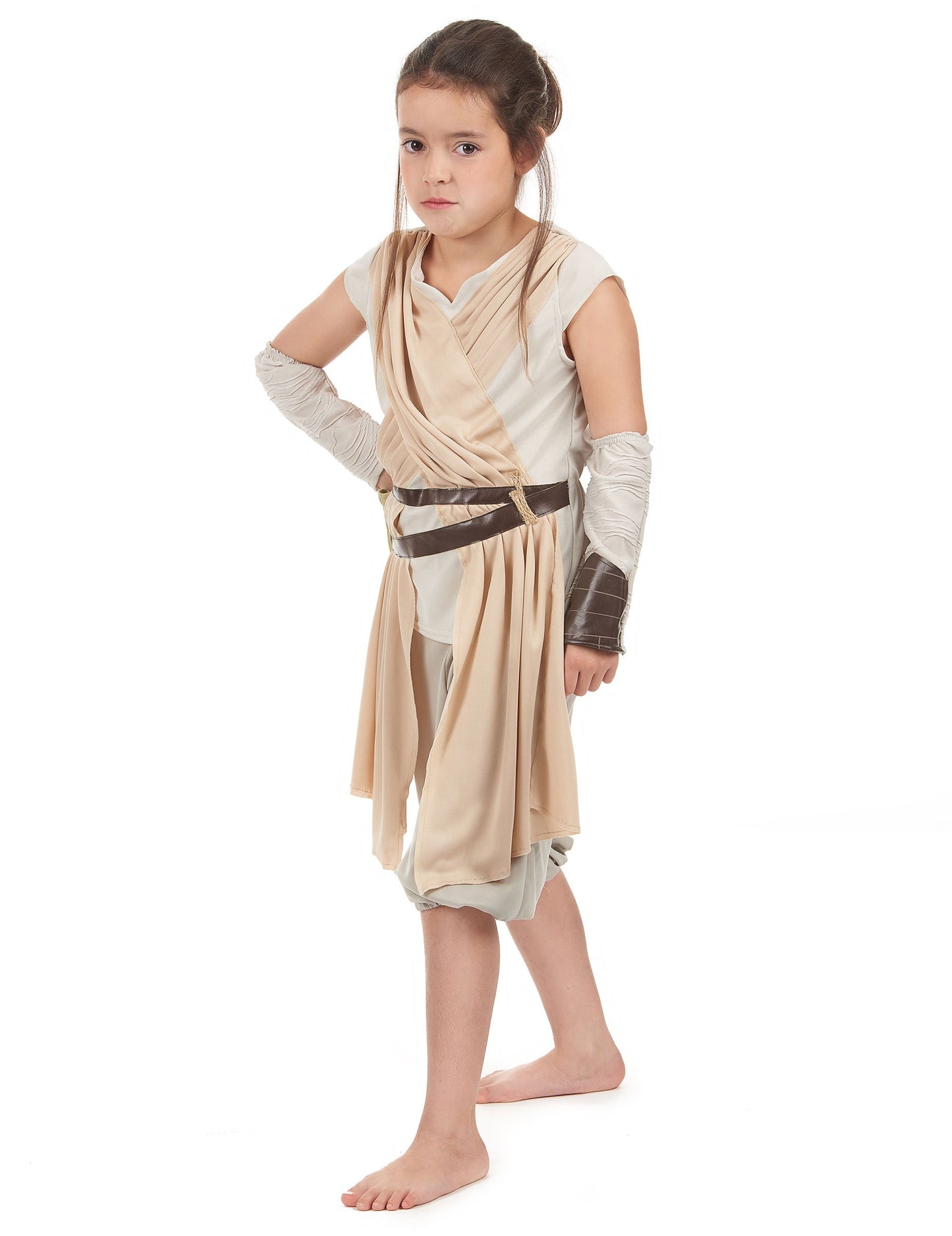 Costum de lux Rey Star Wars VII pentru fetițe bej și alb