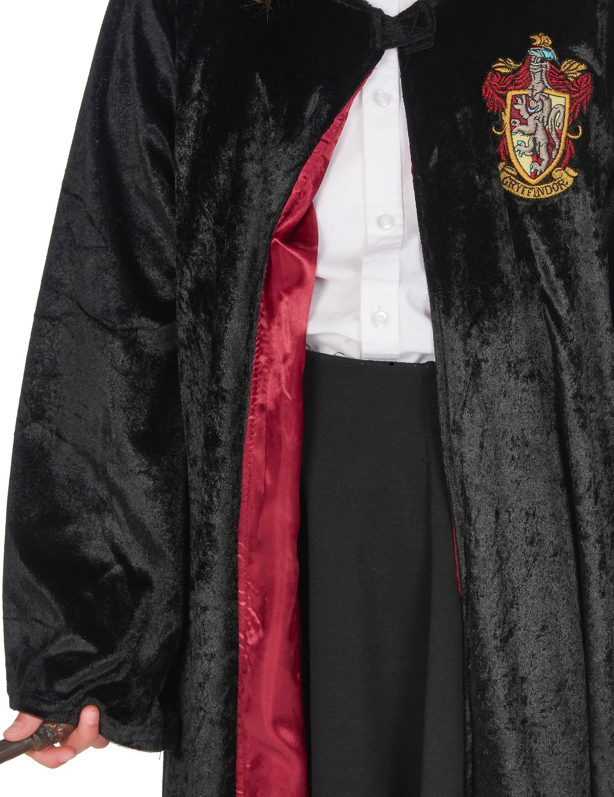 Prim-plan asupra texturii de catifea și a căptușelii costumului lux rochie Harry Potter