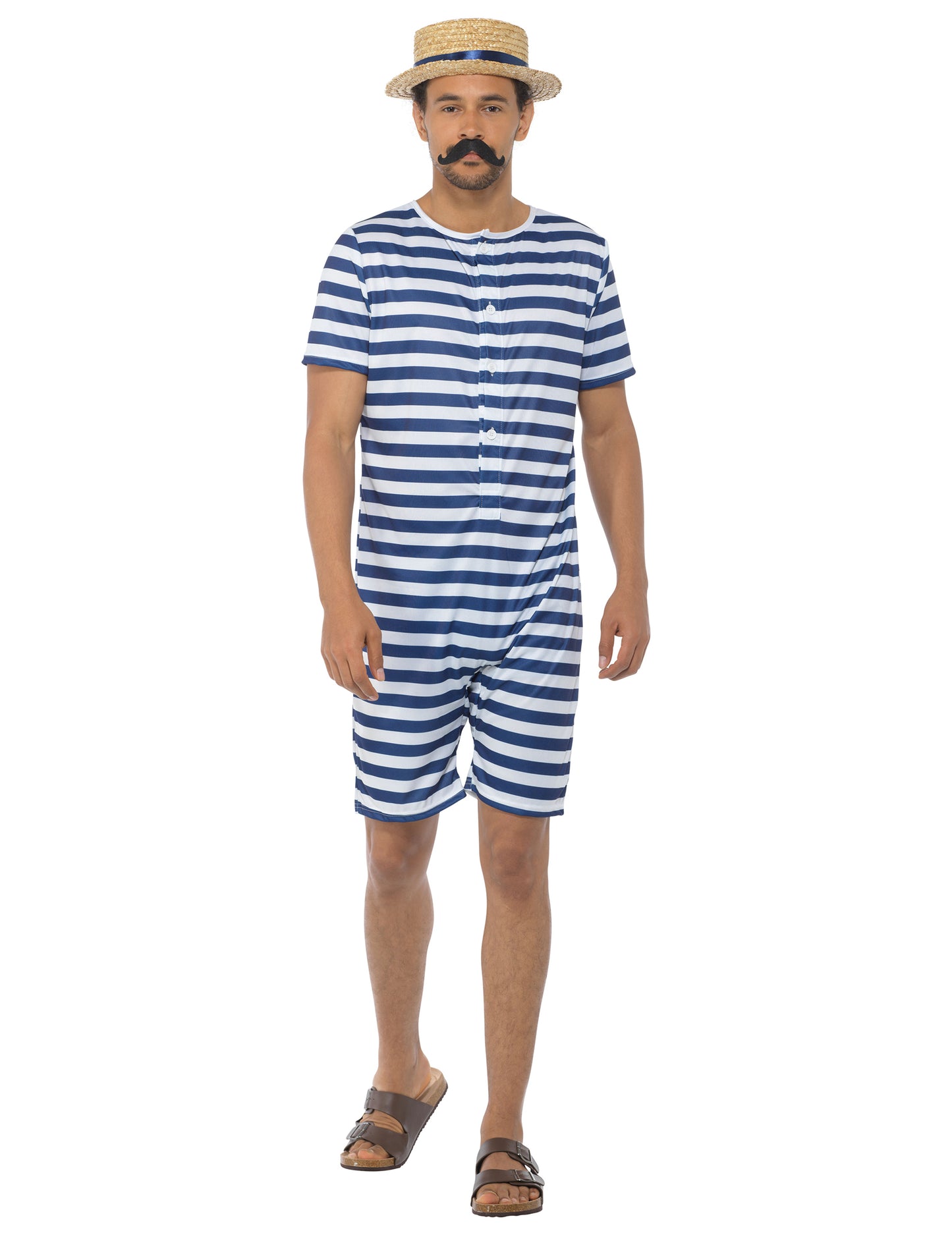 Costum de baie retro albastru și alb