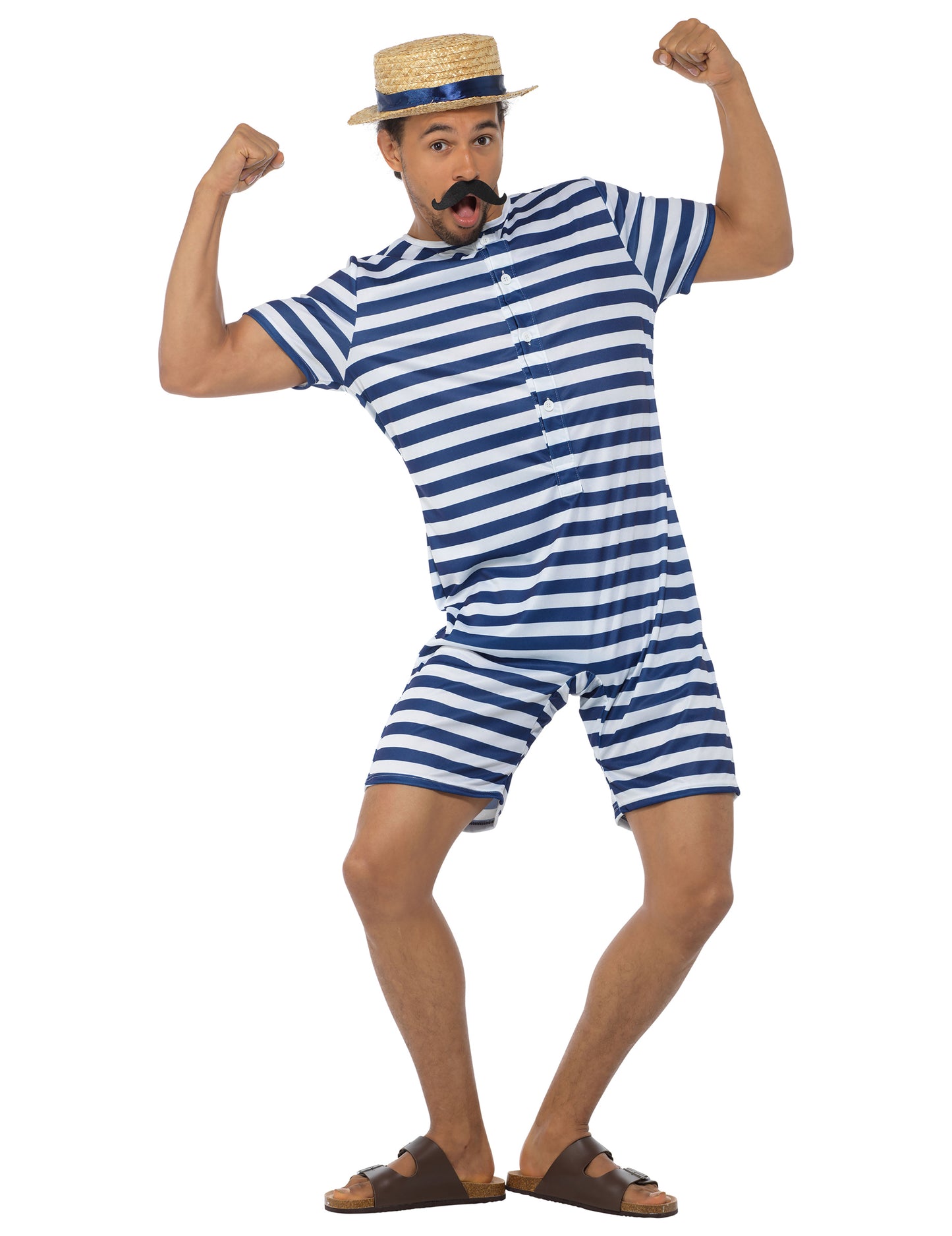 Costum de baie retro albastru și alb