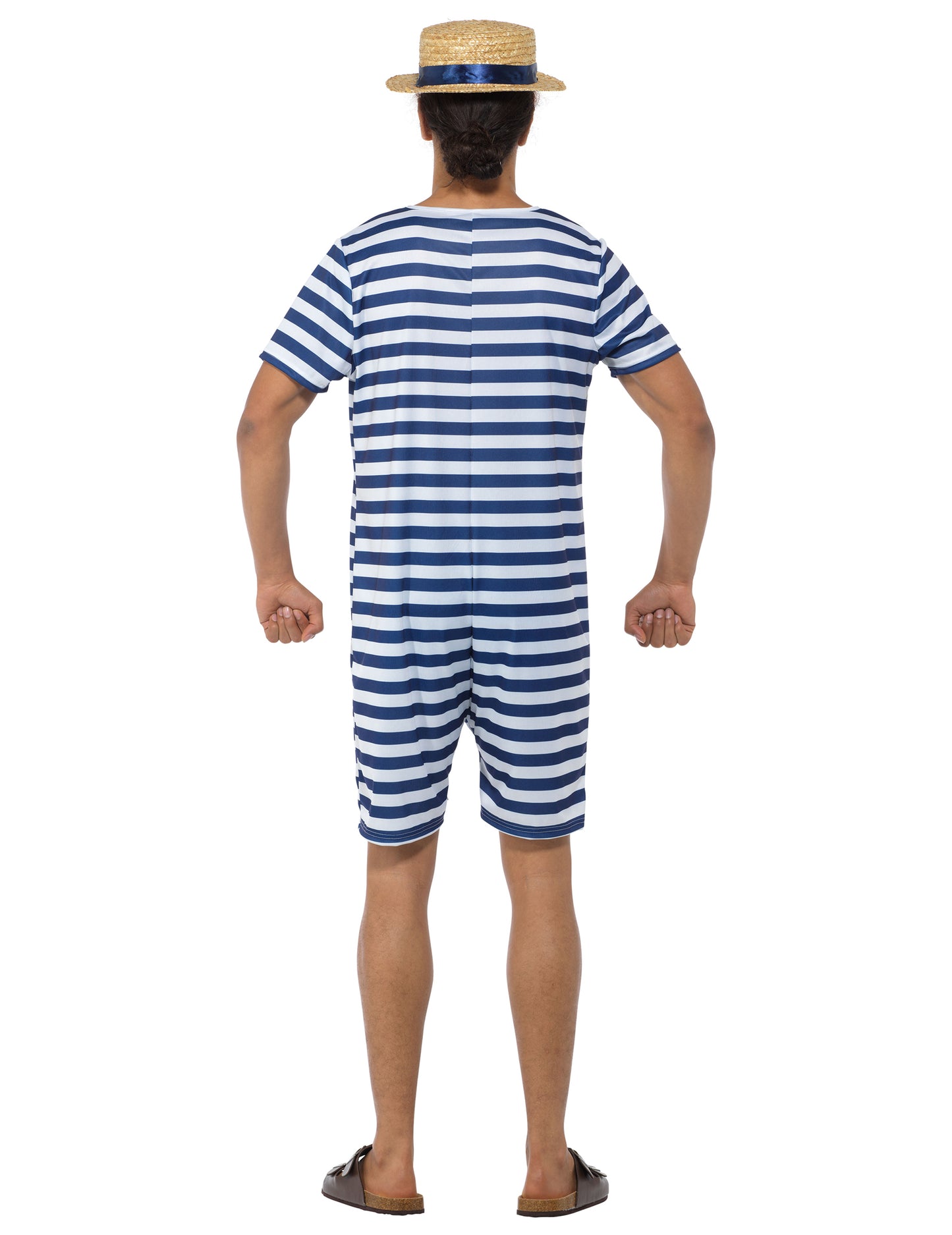Costum de baie retro albastru și alb