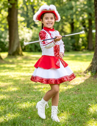 Costum Majoretă din gabardină roșie pentru fete