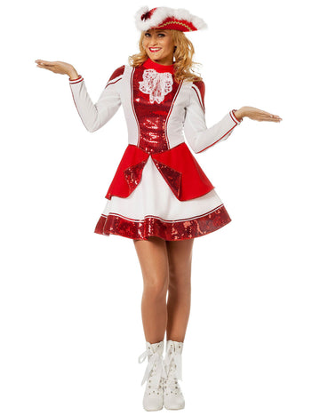 Costum de majoretă roșu și alb pentru femeie