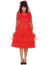 Déguisement de mariée pour femme rouge avec voile et dentelle