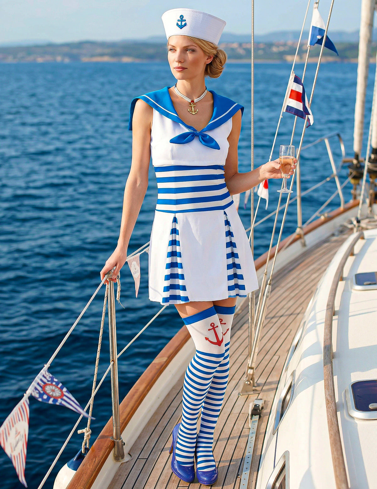 Rochie cu dungi pentru femei deghizare marină