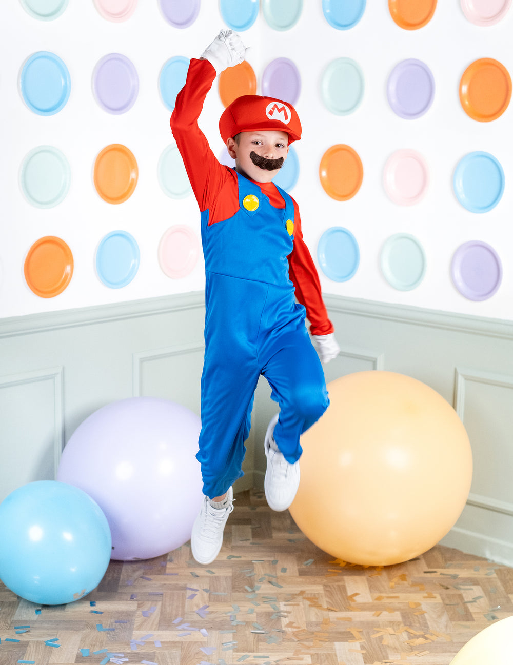 Vue de face du déguisement combinaison Mario