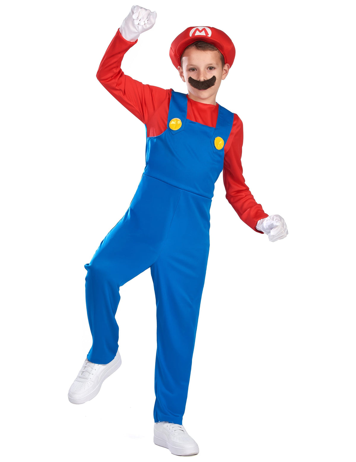 Pose dynamique du déguisement Mario pour enfant