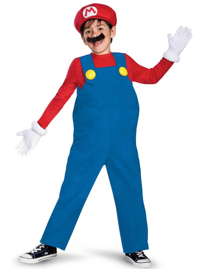 Costum Mario Deluxe pentru copil albastru și roșu cu șapcă și mănuși