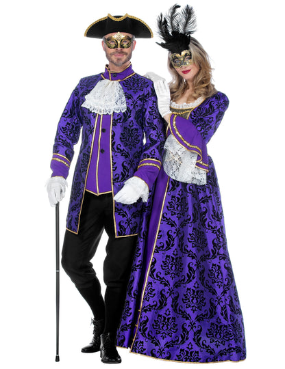 Costum de marchiză violet baroc de lux pentru femeie