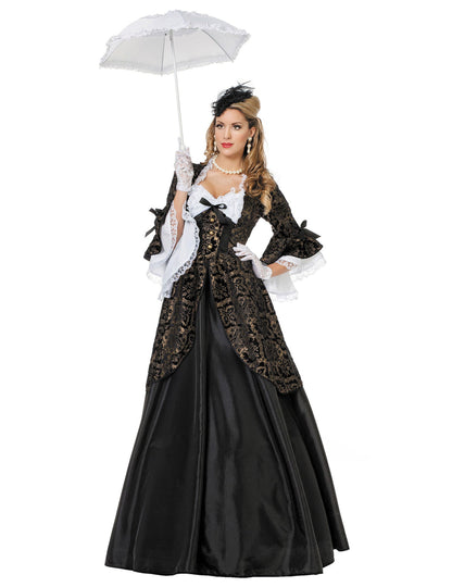 Costum de marchiz negru și auriu pentru femei 
