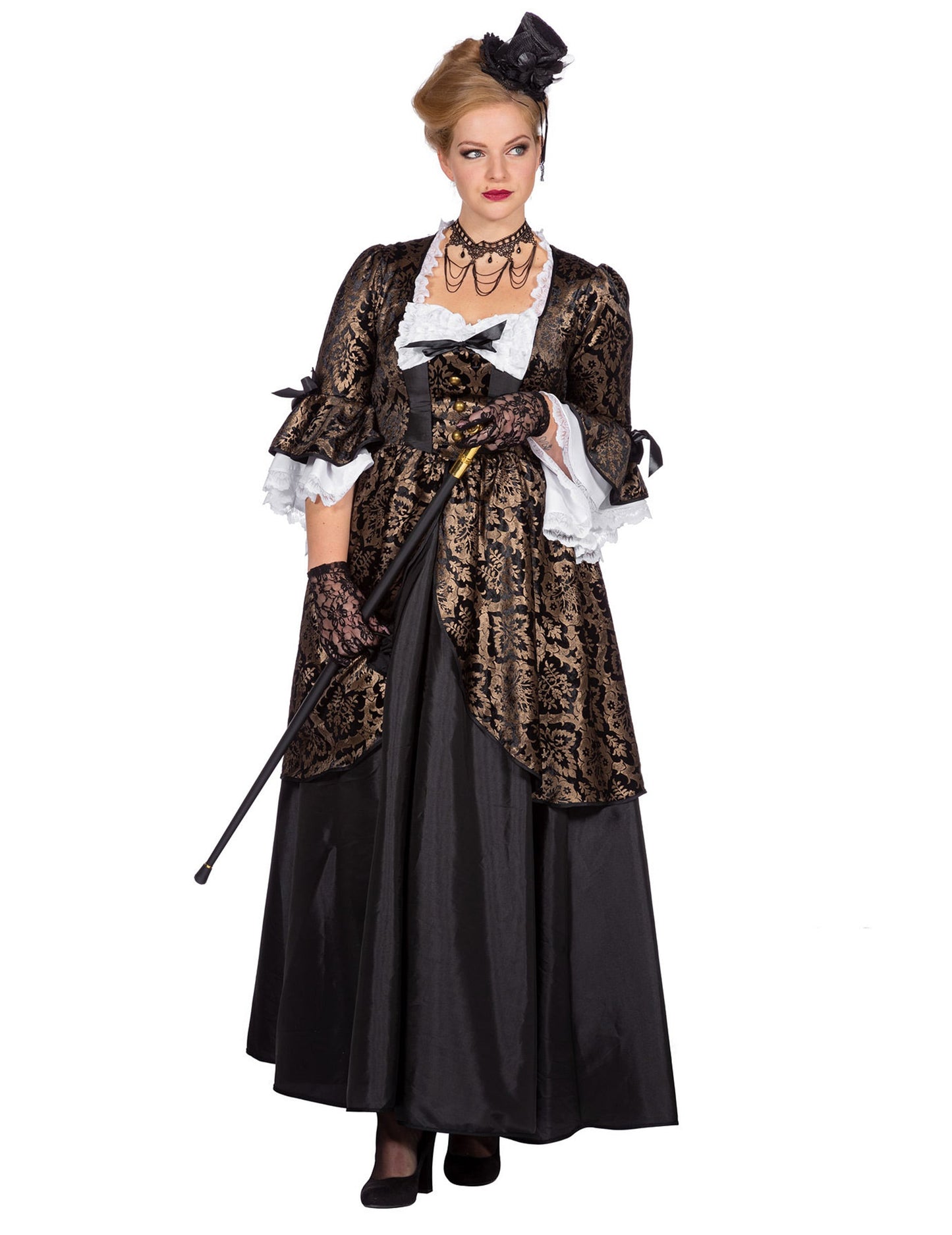 Costum de marchiz negru și auriu pentru femei 
