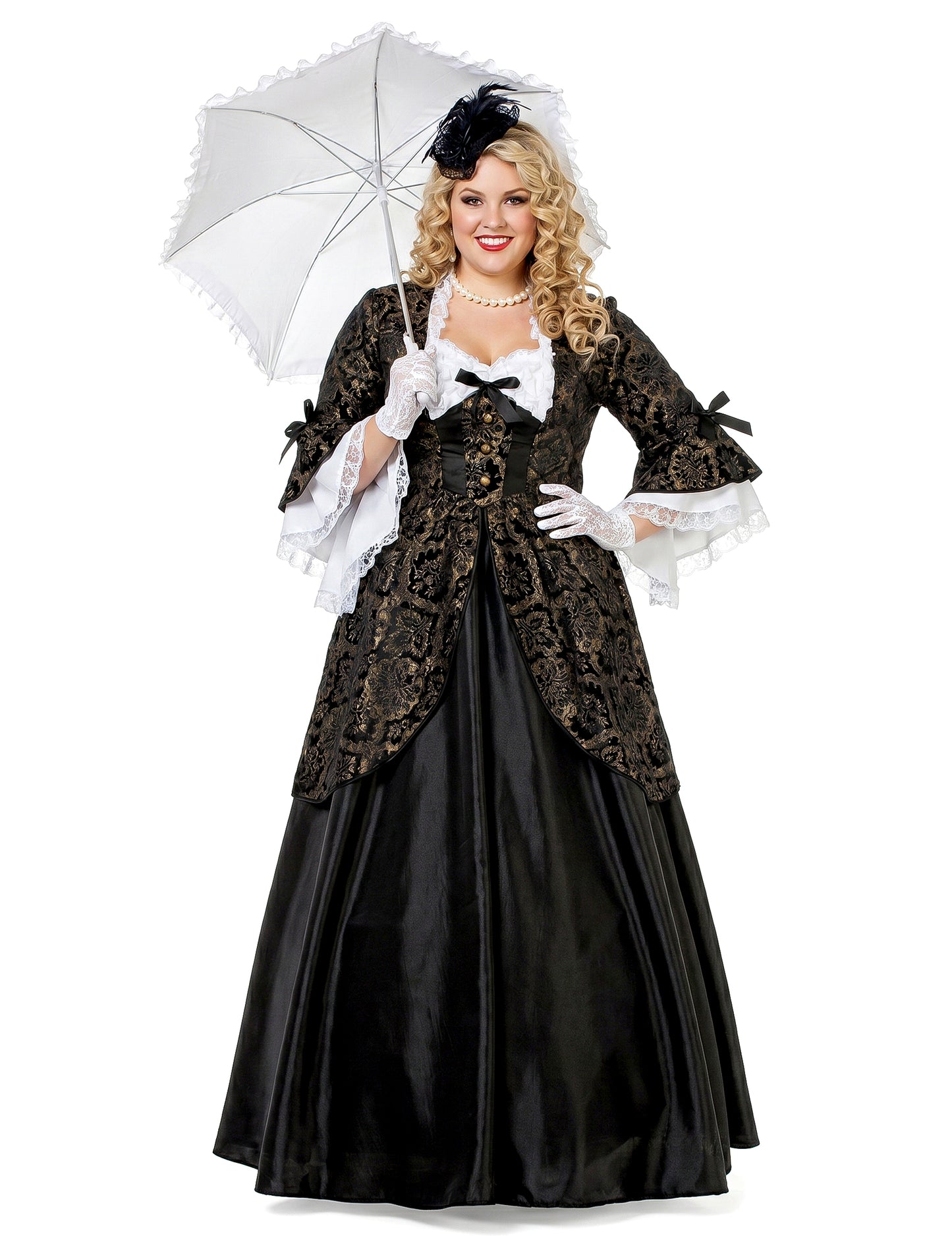 Costum de marchiz negru și auriu pentru femei 