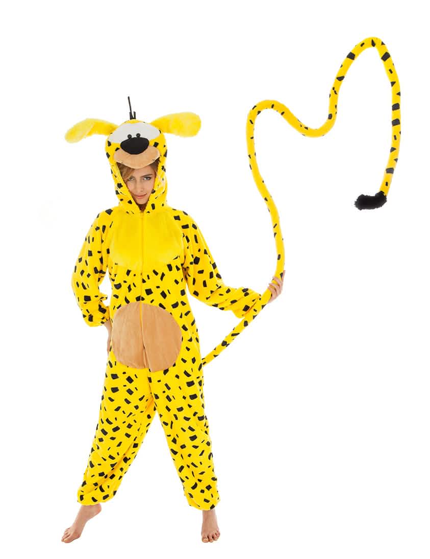 Detaliu al cozii lungi a costumului Marsupilami™ pentru adult