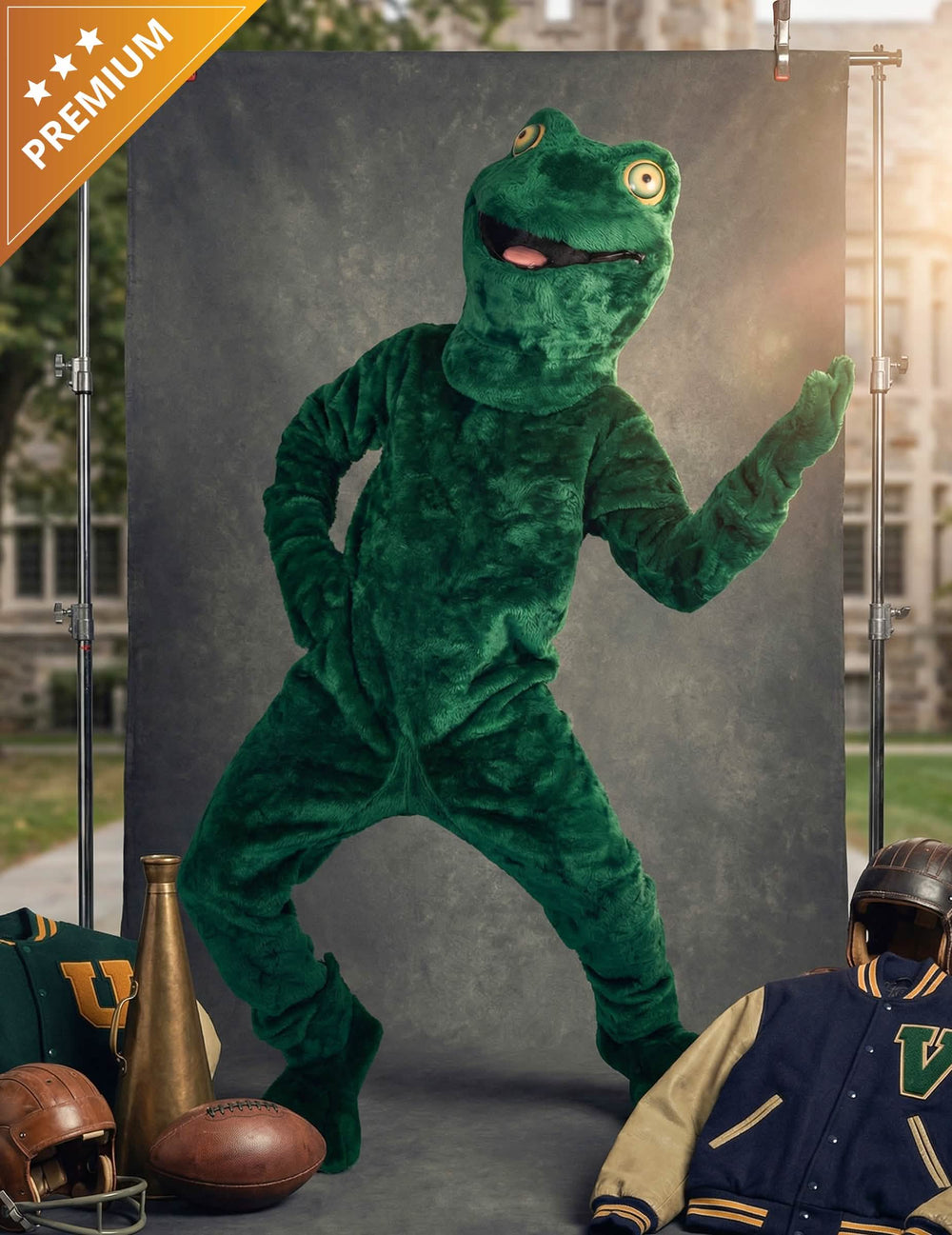 Costum mascote broască pentru adult verde din pluș