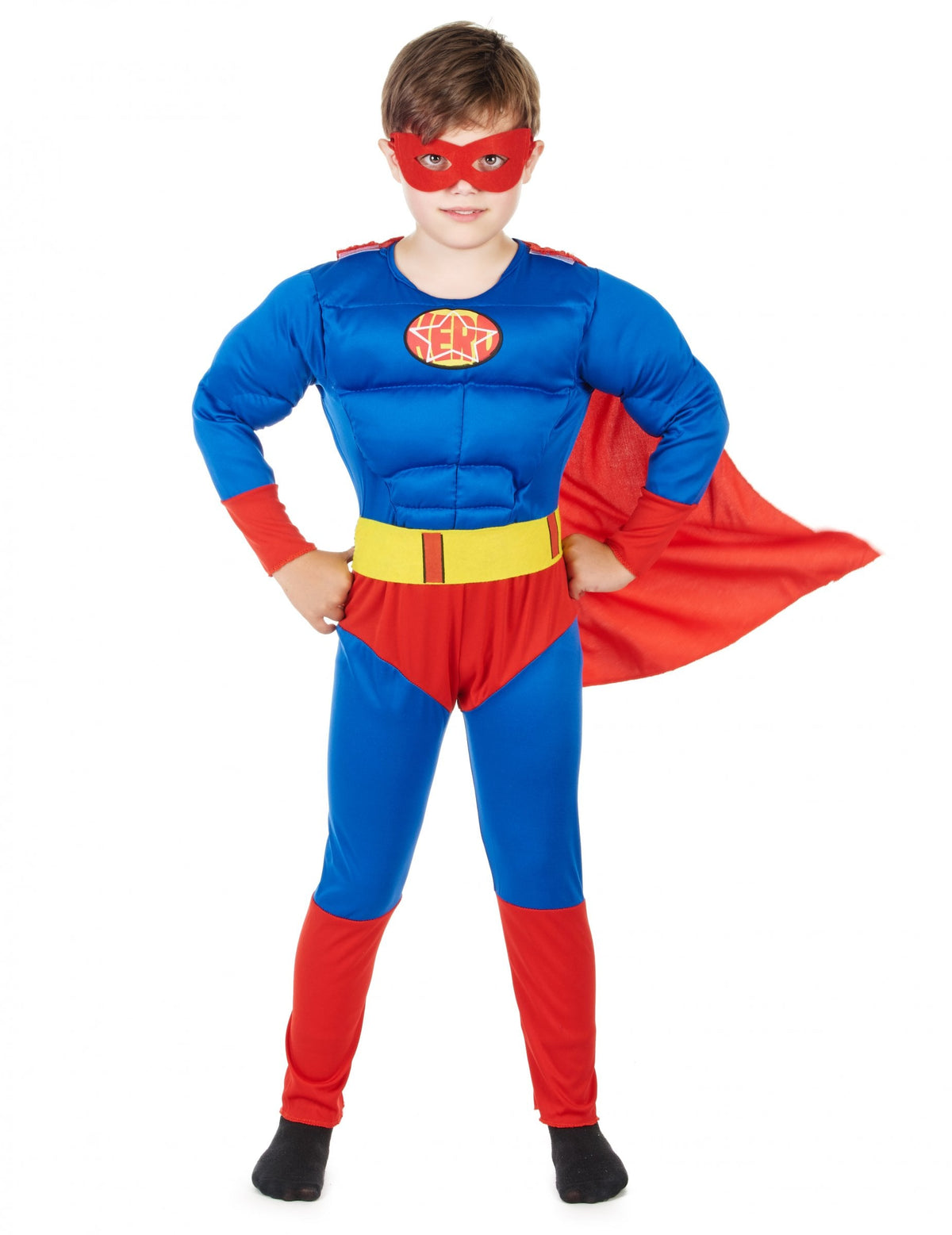 Déguisement matelassé super héros pour garçon bleu et rouge avec cape et masque