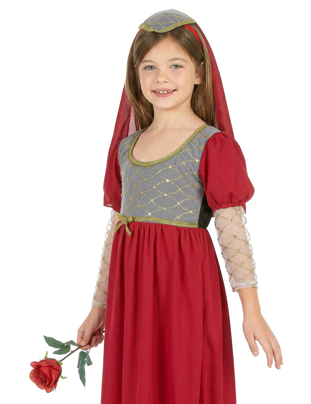 Detaliu al coifului și al bustului costumului medieval pentru fată