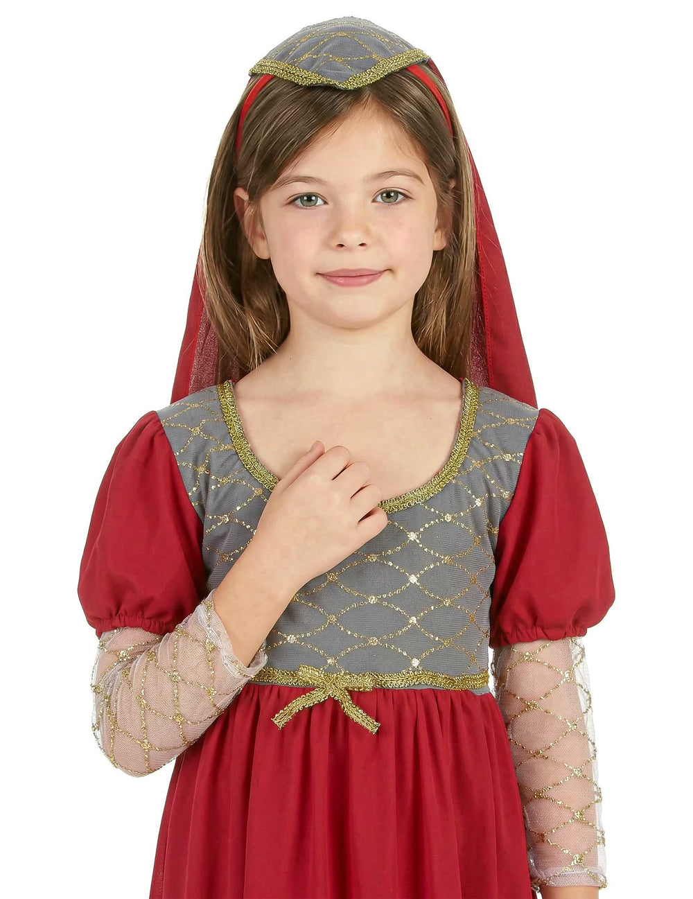 Prim-plan asupra părții de sus a costumului medieval pentru fată