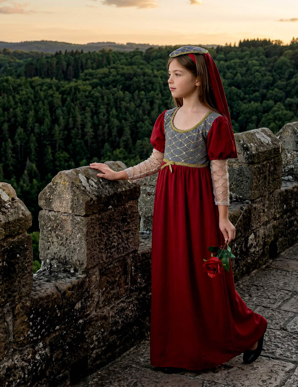 Punere în scenă a costumului medieval pentru fată