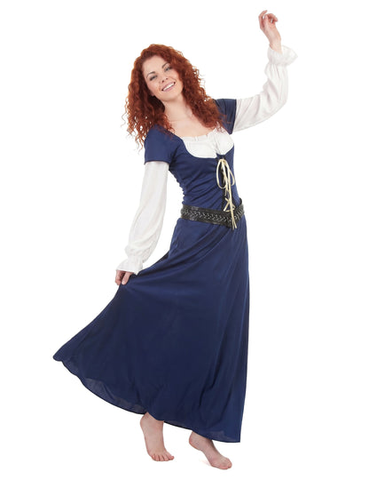 Costum medieval rochie lungă albastră pentru femei
