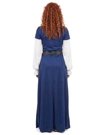 Costum medieval rochie lungă albastră pentru femei