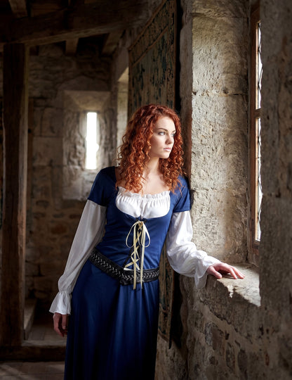 Costum medieval rochie lungă albastră pentru femei