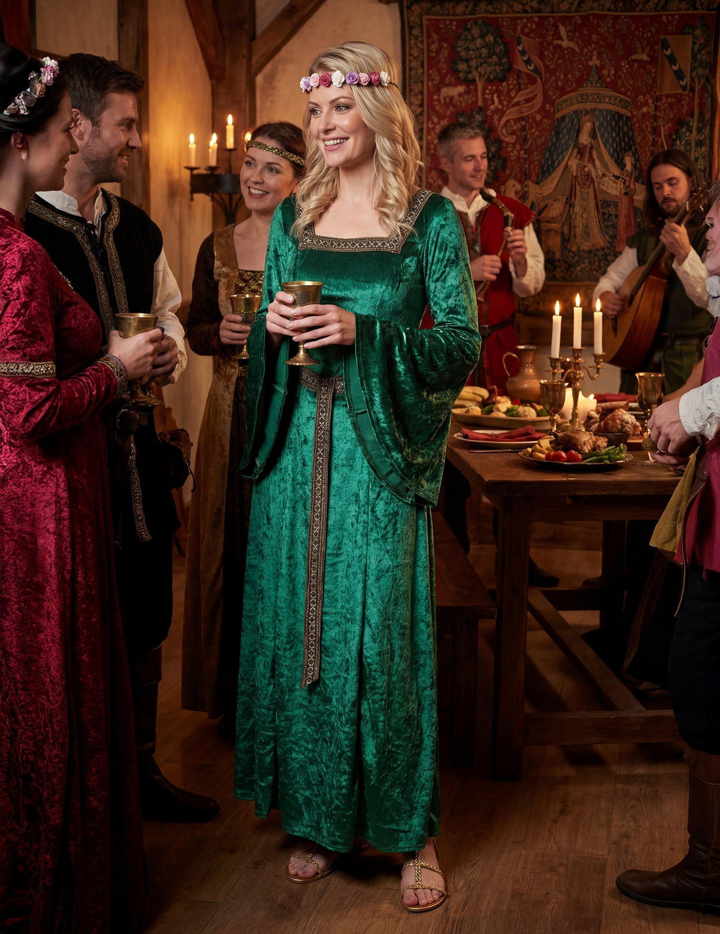 Efectul de catifea pentru femei deghizate verzi medievale