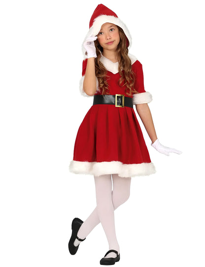 Costum pentru fete cu glugă pentru Mama Crăciun