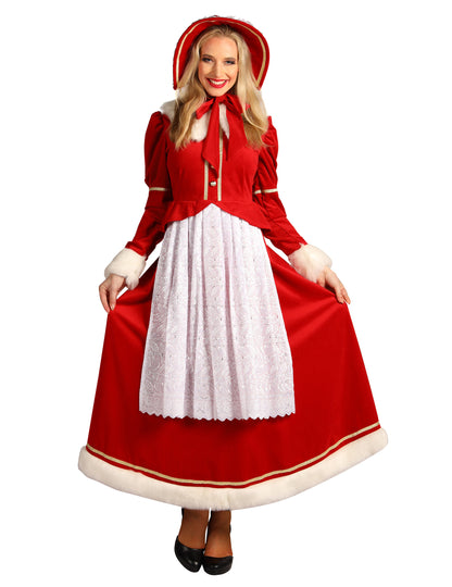 Costum tradițional de Doamna Crăciun pentru femeie cu șorț