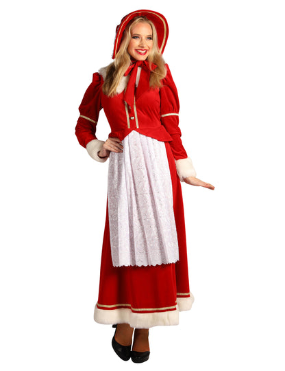 Costum tradițional de Doamna Crăciun pentru femeie cu șorț