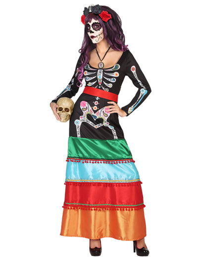 Costum mexican Día de los Muertos pentru femeie, lung și colorat