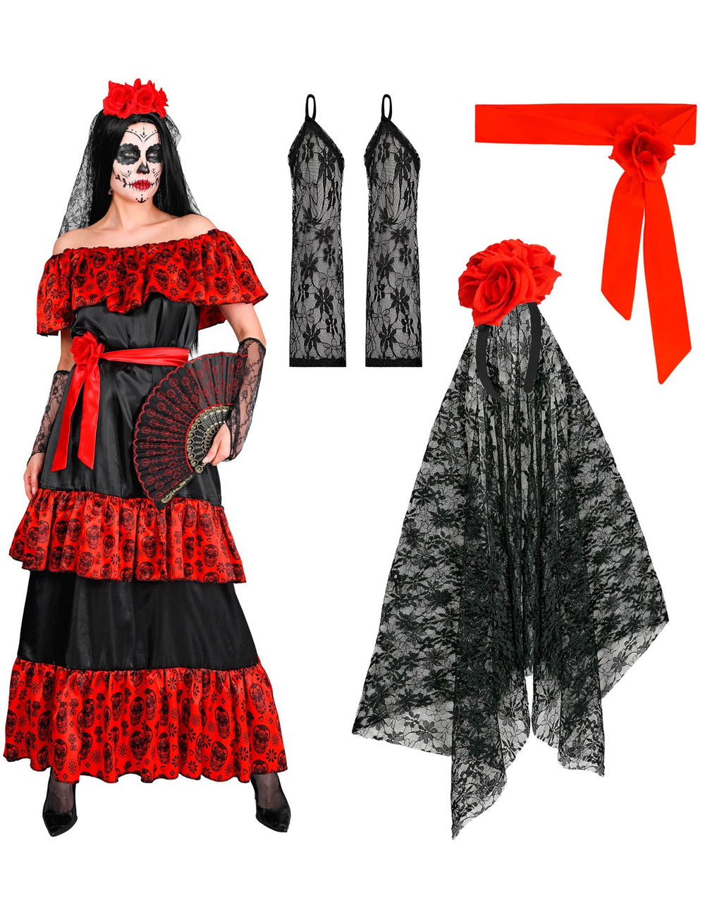 Accessoires fournis avec le déguisement Mexicaine Dia de los muertos pour femme